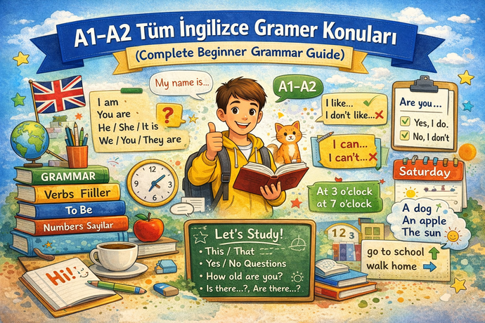 A1–A2 Tüm İngilizce Gramer Konuları (Complete Beginner Grammar Guide) İngilizcede Temel A1–A2 Konuları